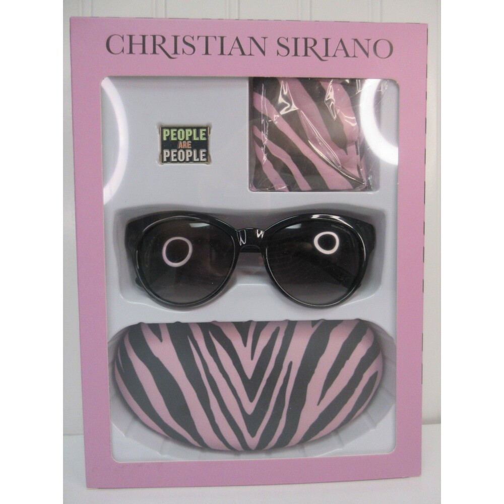 Christian Siriano Polarized Sunglasses Gift Set 4Pc Zebra Print Case Pin Cloth